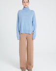 ZAYA 13 Oversized cashmere stand-up collar sweater in sky blue