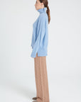 ZAYA 13 Oversized cashmere stand-up collar sweater in sky blue