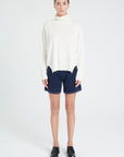 ZAYA 13 Oversized cashmere stand-up collar sweater in ecru white