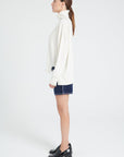 ZAYA 13 Oversized cashmere stand-up collar sweater in ecru white