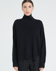 ZAYA 13 Oversized cashmere stand-up collar sweater in black