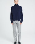 ZAYA 13 Oversized cashmere stand-up collar sweater in navy blue