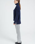 ZAYA 13 Oversized cashmere stand-up collar sweater in navy blue