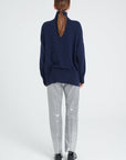 ZAYA 13 Oversized cashmere stand-up collar sweater in navy blue