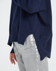 ZAYA 13 Oversized cashmere stand-up collar sweater in navy blue