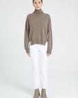 ZAYA 13 Oversized cashmere stand-up collar sweater in taupe