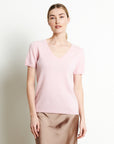 LILLY 14 Short-sleeved cashmere V-neck T-shirt in baby pink