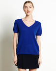 LILLY 14 V-neck cashmere T-shirt short sleeves petrol blue