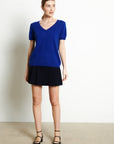 LILLY 14 V-neck cashmere T-shirt short sleeves petrol blue