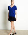 LILLY 14 V-neck cashmere T-shirt short sleeves petrol blue