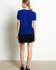 LILLY 14 V-neck cashmere T-shirt short sleeves petrol blue