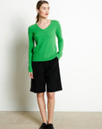 LILLY 2 Apple green cashmere V-neck sweater