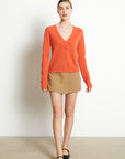 LILLY 7 V-neck cashmere cardigan, slim fit, tangerine