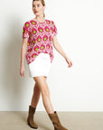 RIA 12 Round-neck T-shirt Floral print in off-white cashmere