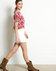 RIA 12 Round-neck T-shirt Floral print in off-white cashmere