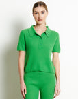 RIA 13 Apple green cashmere croptop polo shirt in traditional ribbing