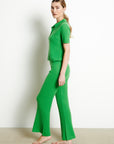 RIA 13 Apple green cashmere croptop polo shirt in traditional ribbing