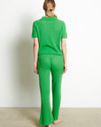 RIA 13 Apple green cashmere croptop polo shirt in traditional ribbing