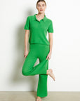 RIA 13 Apple green cashmere croptop polo shirt in traditional ribbing