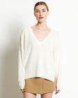 RIA 3 Oversized deep V-neck cashmere sweater in  in off-white