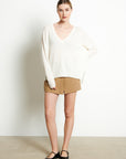 RIA 3 Oversized deep V-neck cashmere sweater in  in off-white