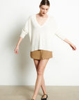 RIA 3 Oversized deep V-neck cashmere sweater in  in off-white