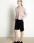 RIA 3 Oversized deep V-neck cashmere sweater in light pink