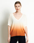 RIA 7 V-neck sweater with batwing tie sleeves ecru white/pumpkin orange