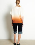 RIA 7 V-neck sweater with batwing tie sleeves ecru white/pumpkin orange