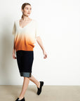 RIA 7 V-neck sweater with batwing tie sleeves ecru white/pumpkin orange