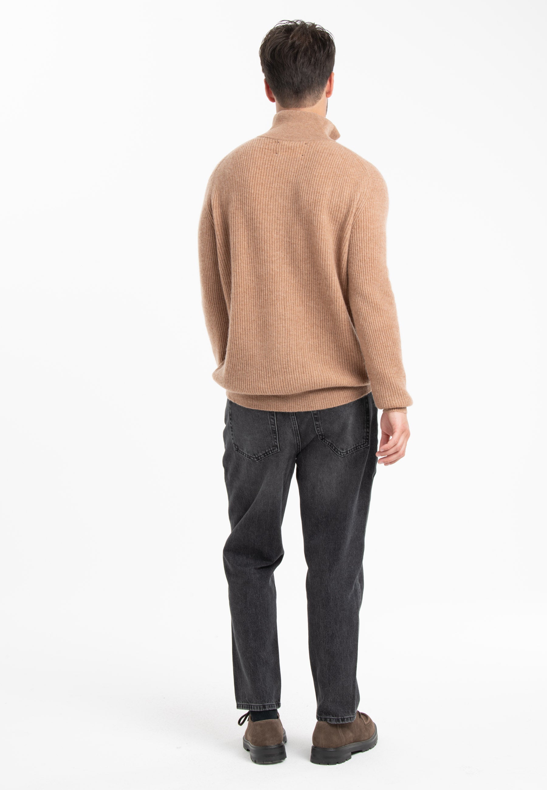 GABI 1 Camel cashmere ribbed trucker sweater