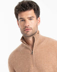 GABI 1 Camel cashmere ribbed trucker sweater