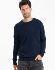 GABI 5 Two-tone cashmere double-round-neck sweater in navy/emerald