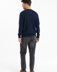 GABI 5 Two-tone cashmere double-round-neck sweater in navy/emerald