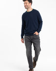 GABI 5 Two-tone cashmere double-round-neck sweater in navy/emerald