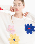 NAMI 27 Round-neck cashmere sweater with hand-embroidered multicolored flowers