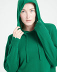 MIA 16 Cashmere hoodie with emerald green chiselled trim