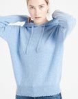 MIA 16 Cashmere hoodie with chiselled finishings, sky blue