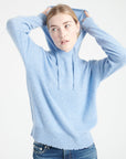 MIA 16 Cashmere hoodie with chiselled finishings, sky blue