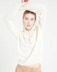 MIA 16 Cashmere hoodie with chiselled finishings ecru white