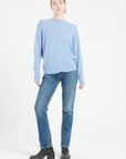 MIA 17 Round-neck cashmere sweater with chiselled light-blue trim