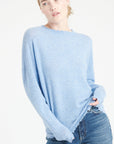 MIA 17 Round-neck cashmere sweater with chiselled light-blue trim