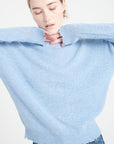 MIA 17 Round-neck cashmere sweater with chiselled light-blue trim