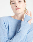 MIA 17 Round-neck cashmere sweater with chiselled light-blue trim