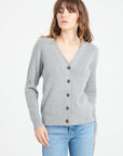 MIA 14 V-neck cashmere cardigan in ribbed knit, light grey