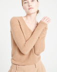 LILLY 2 Camel cashmere V-neck sweater