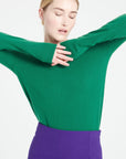 LILLY 2 Emerald green cashmere V-neck sweater