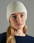 UNI 11 4-thread cashmere English rib beanie in ecru white