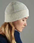 UNI 11 4-thread cashmere English rib beanie in ecru white